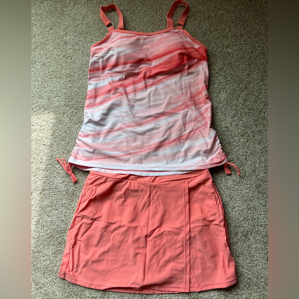 Coral Ombre Tankini Skirt Set - Women's Swim Skirt